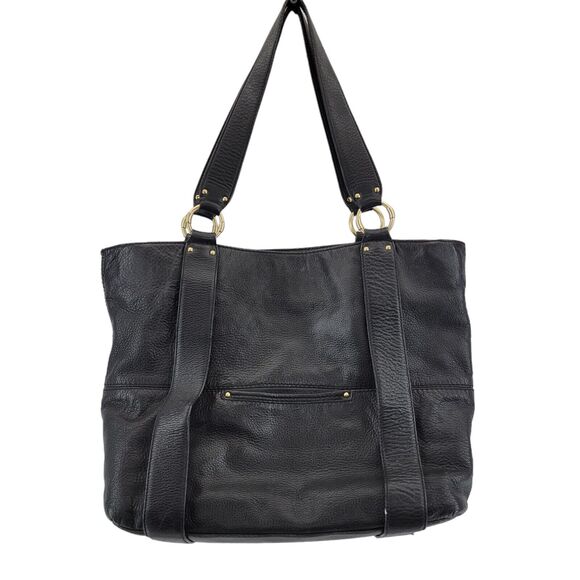 Michael Kors Black Leather Tote Bag Shoulder Bag Gold Tone Hardware 17x12x5.5 - Picture 5 of 14